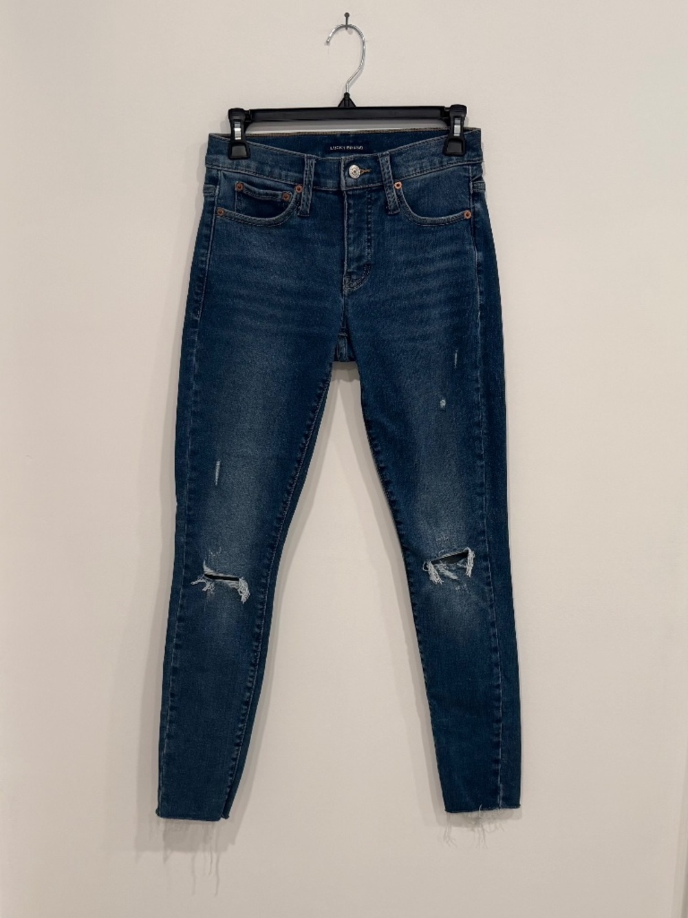 Lucky Brand Ava Mid Rise Skinny Size 4/27 R Ankle Jeans Distressed Raw Hem